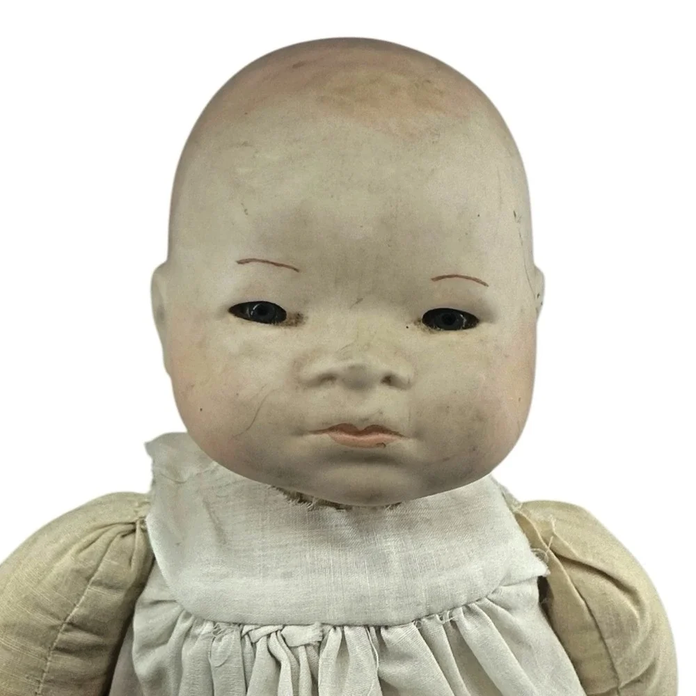 For Repair: Antique Bisque‎ Baby Doll Porcelain Head Hands Glass Eyes Cloth Body